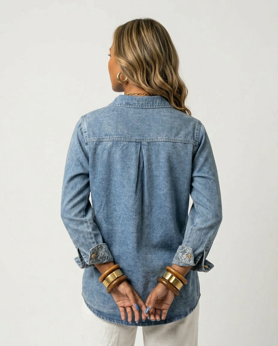 Radiant Rhinestone Denim Shirt Boho Brown