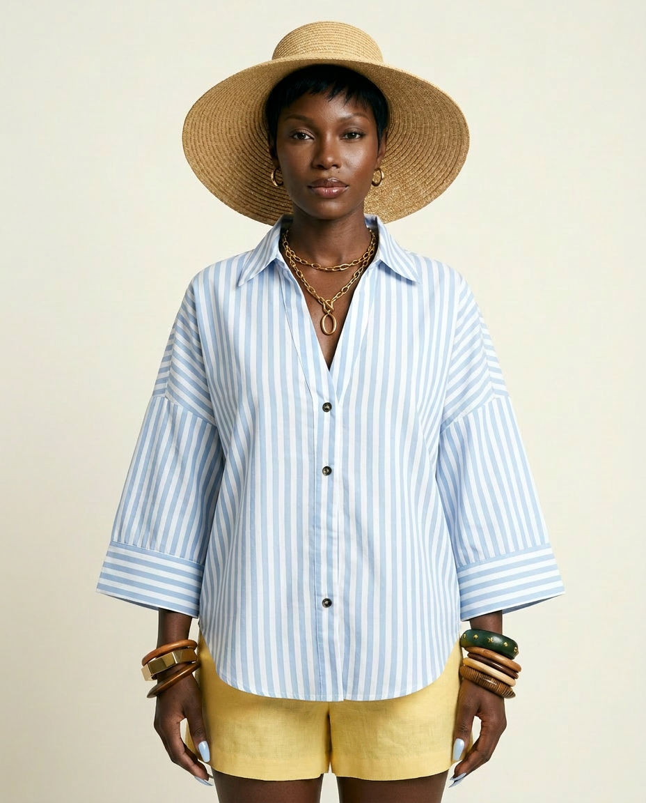 Adventurous Striped Loose Blouse Boho Brown