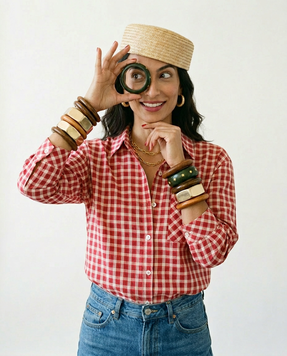 Adventurous Plaid Loose Blouse Boho Brown