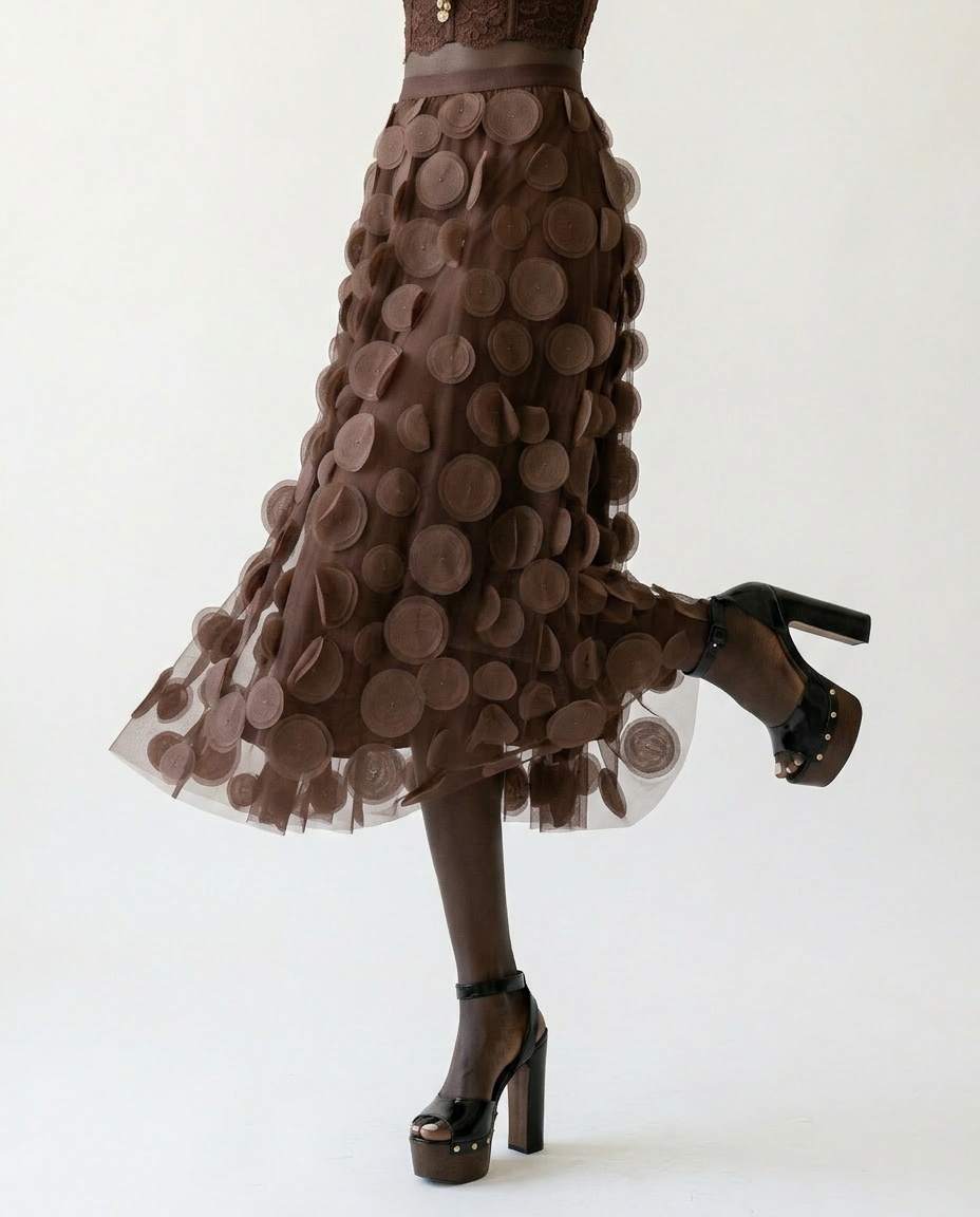 Radiant Meshed Polka Dot Two-Piece Set Boho Brown