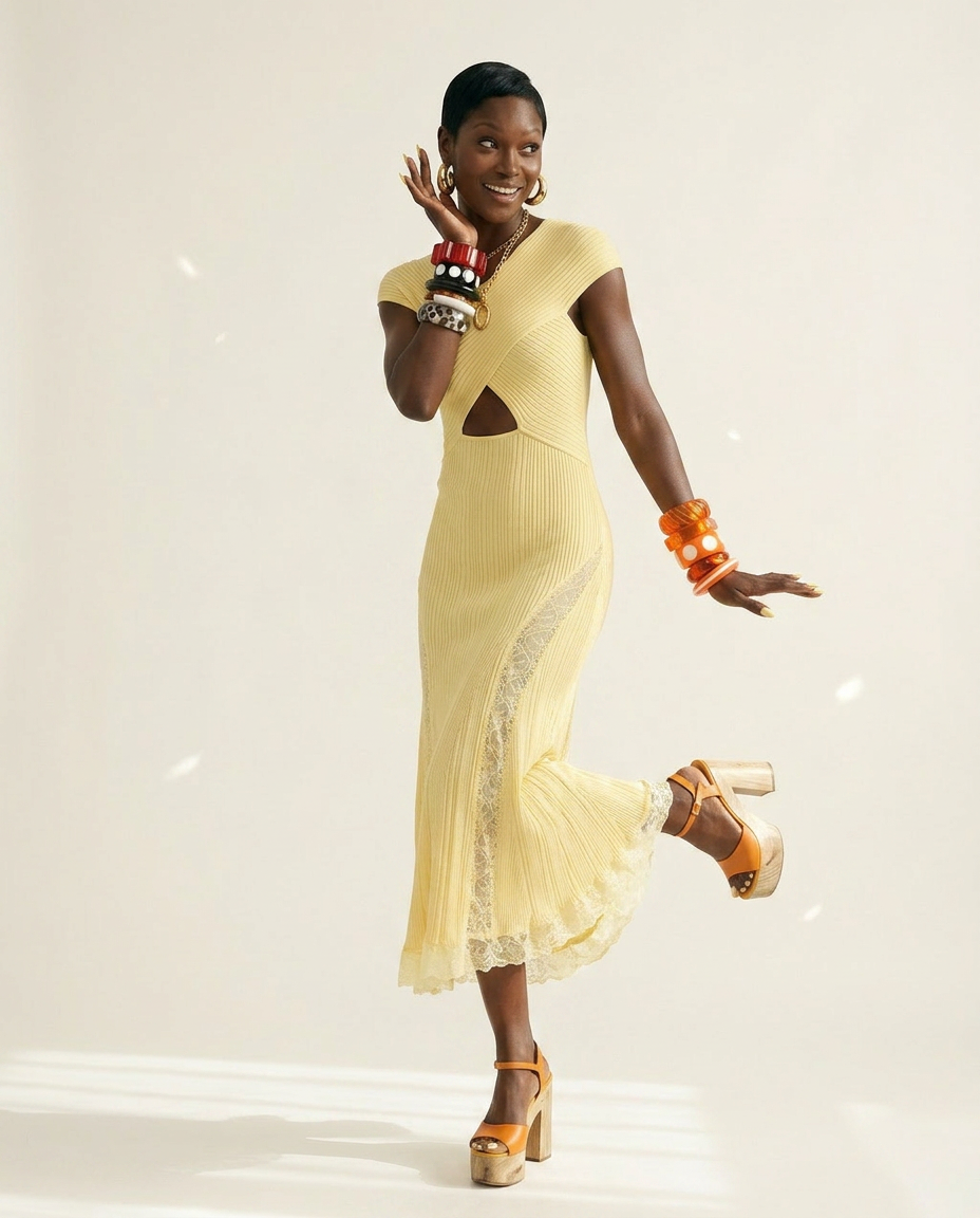Radiant Knit Lace Midi Dress Boho Brown