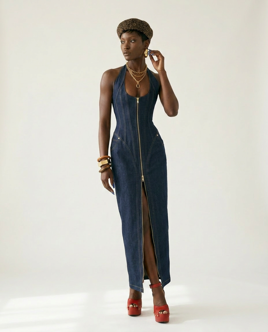Fierce Backless Halter Maxi Dress Boho Brown