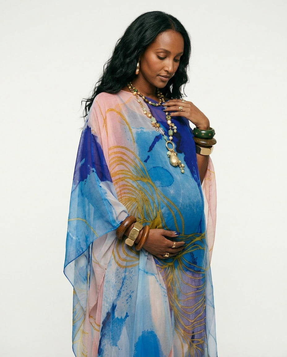 Boundless Tulle Printed Kaftan Boho Brown