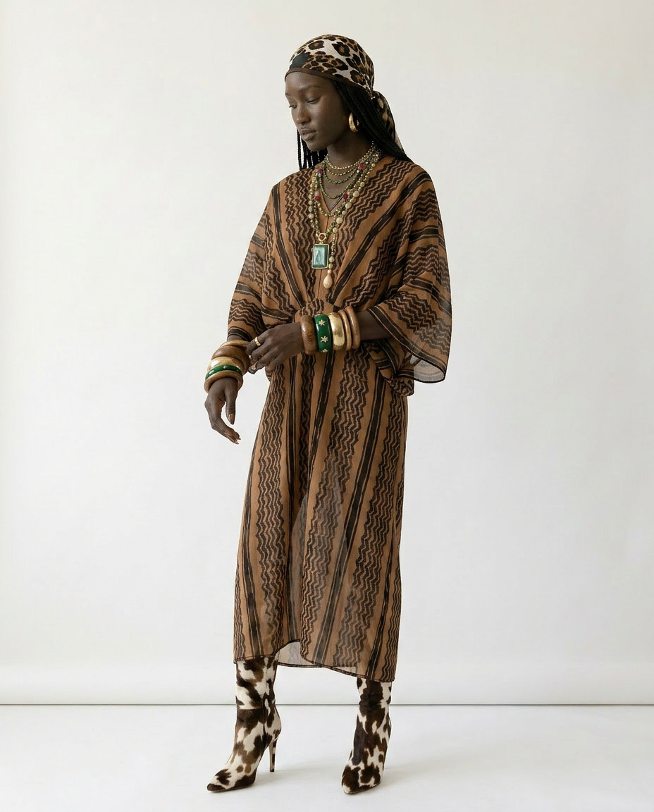 Wanderlust Printed Vacation Kaftan Boho Brown