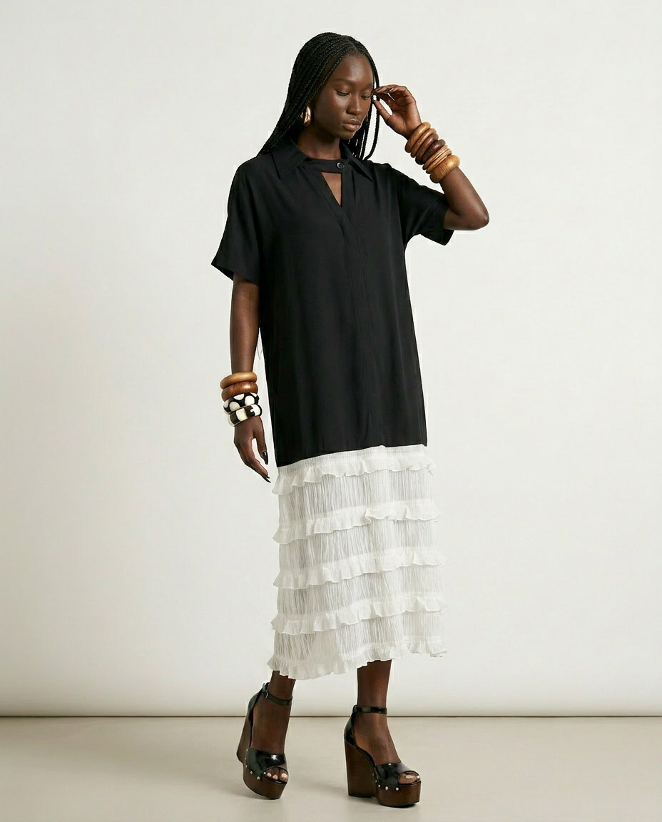 Liberated Tiered Contrast Maxi Dress Boho Brown