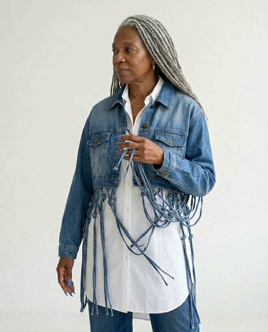 Bold Woven Tassel Denim Jacket Boho Brown