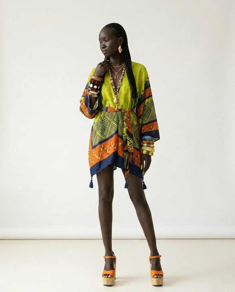 Wanderlust Printed Tassel Kimono Boho Brown