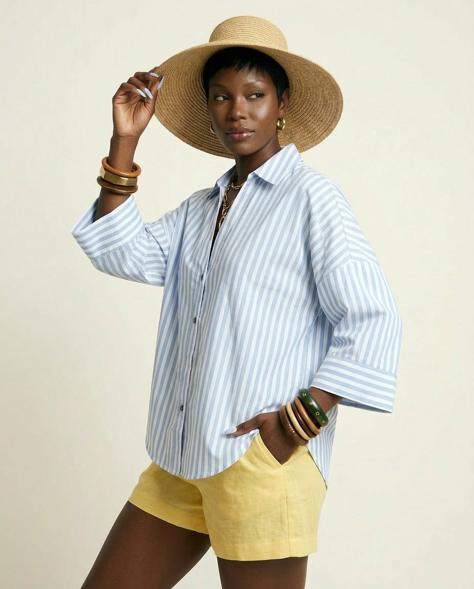 Adventurous Striped Loose Blouse Boho Brown