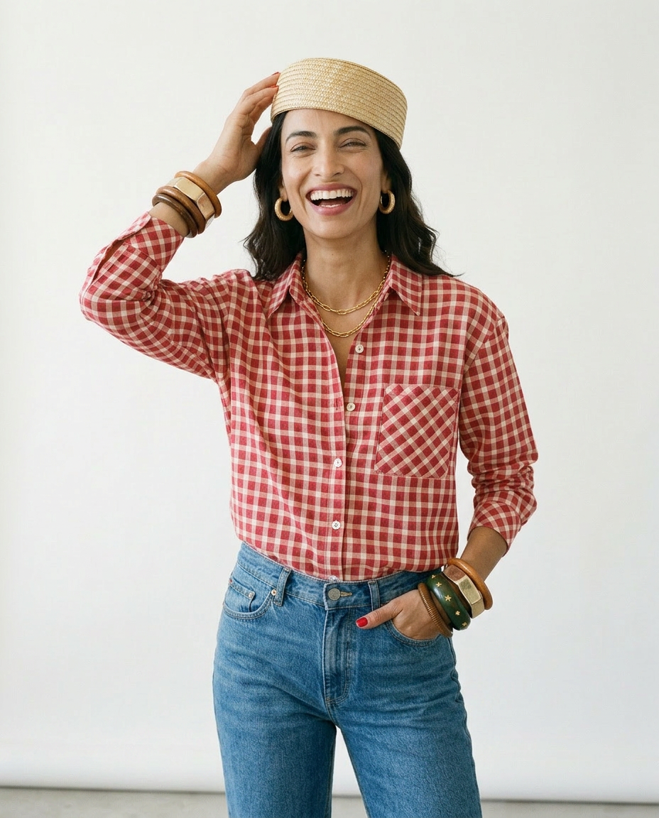 Adventurous Plaid Loose Blouse Boho Brown