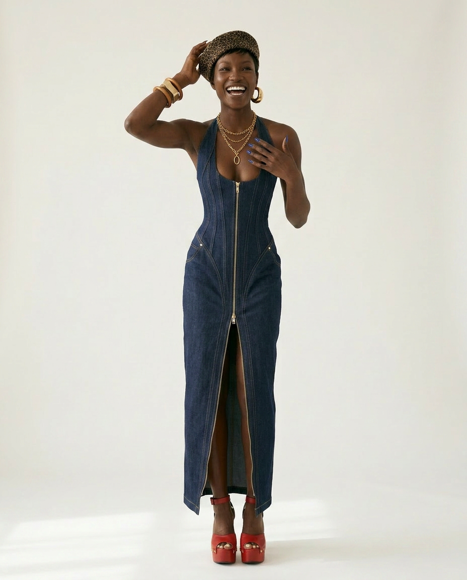 Fierce Backless Halter Maxi Dress Boho Brown
