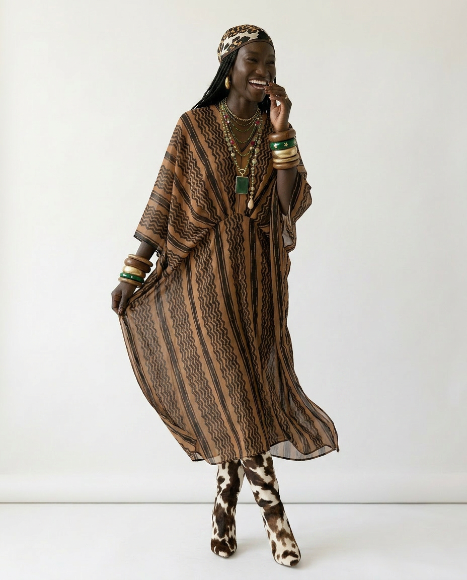 Wanderlust Printed Vacation Kaftan Boho Brown