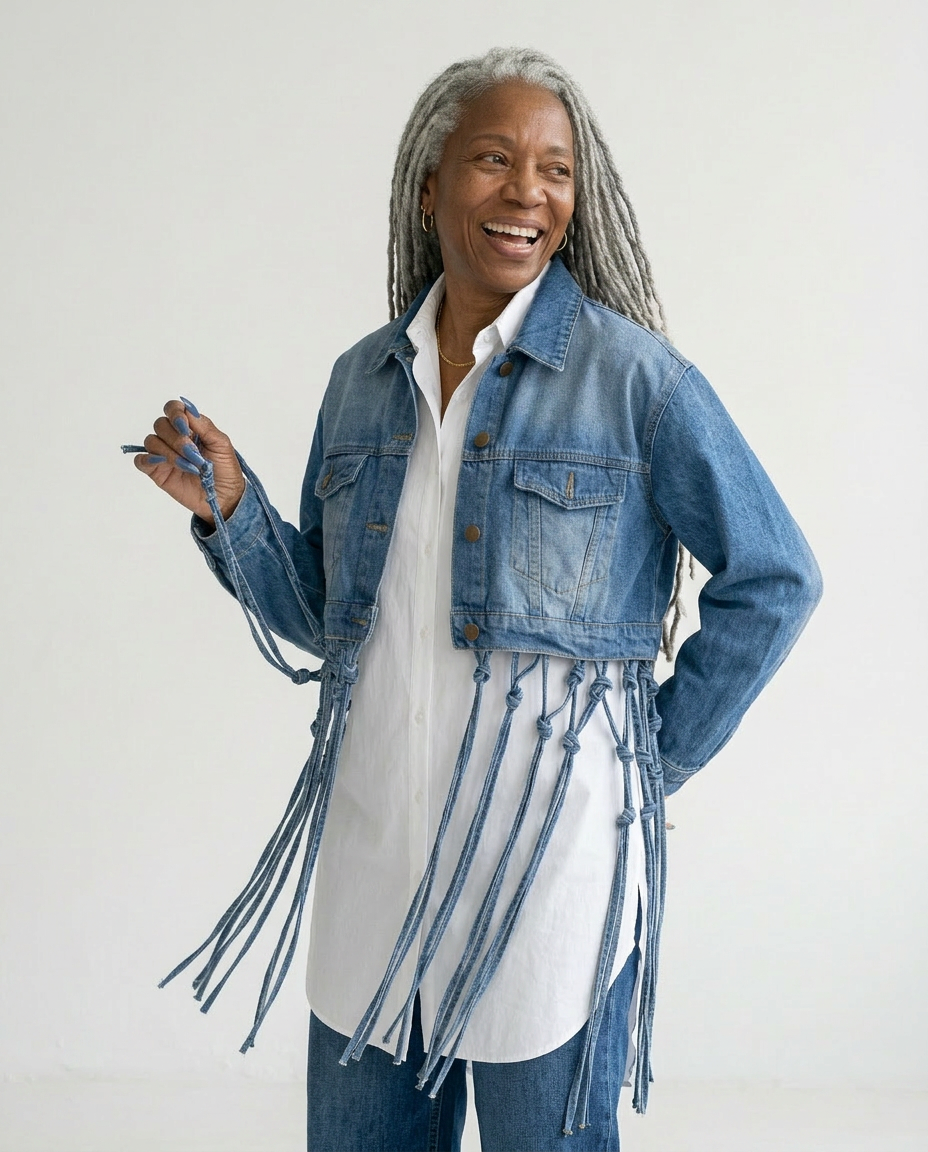 Bold Woven Tassel Denim Jacket Boho Brown