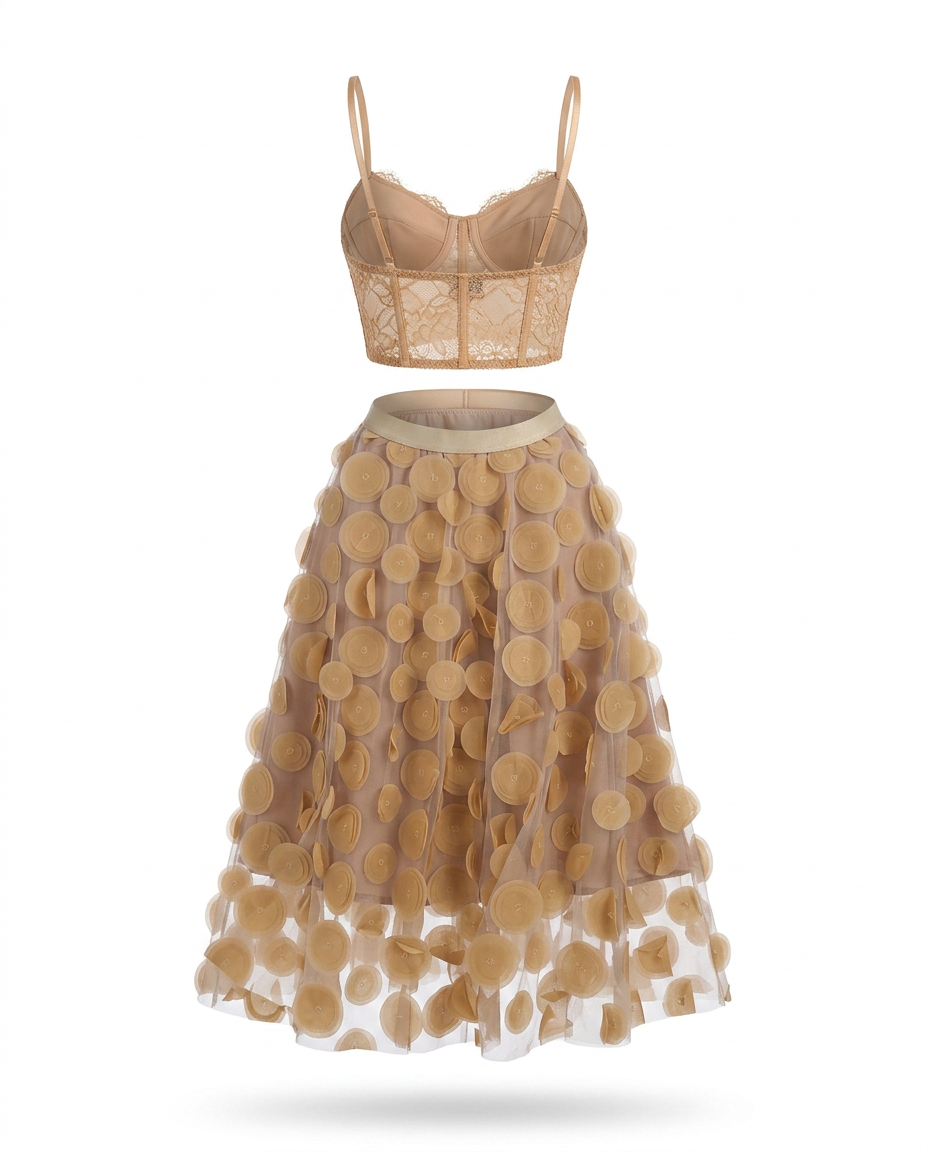 Radiant Meshed Polka Dot Two-Piece Set Boho Brown