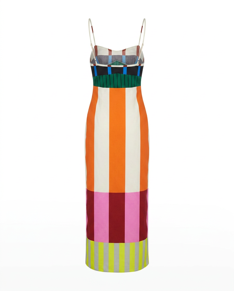 Vibrant Striped Bodycon Maxi Dress Boho Brown