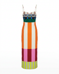 Vibrant Striped Bodycon Maxi Dress Boho Brown