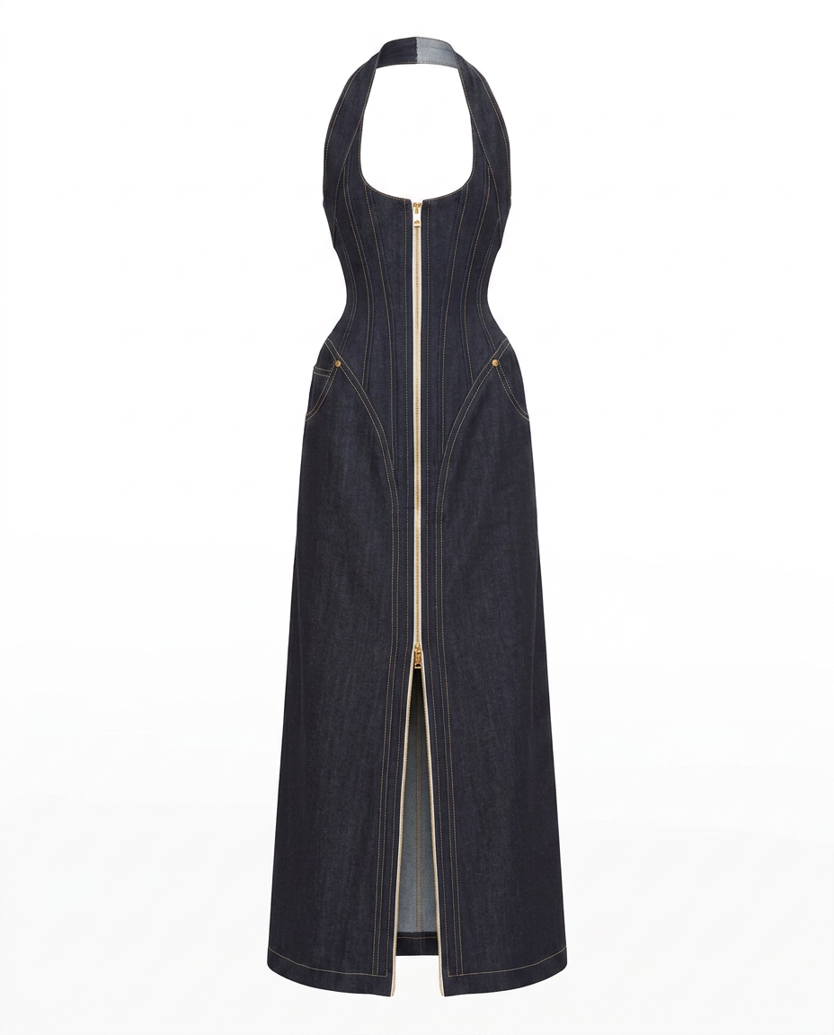 Fierce Backless Halter Maxi Dress Boho Brown