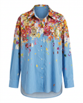 Spirited Striped Floral Blouse Boho Brown