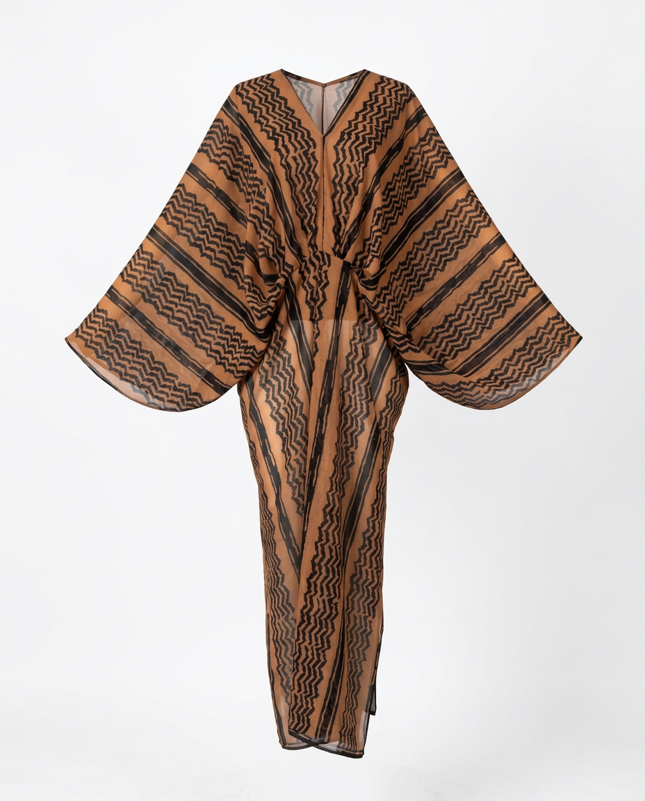 Wanderlust Printed Vacation Kaftan Boho Brown