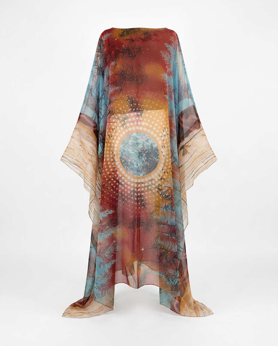 Boundless Tulle Printed Kaftan Boho Brown