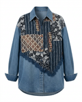 Free Spirit Patchwork Denim Blouse Boho Brown