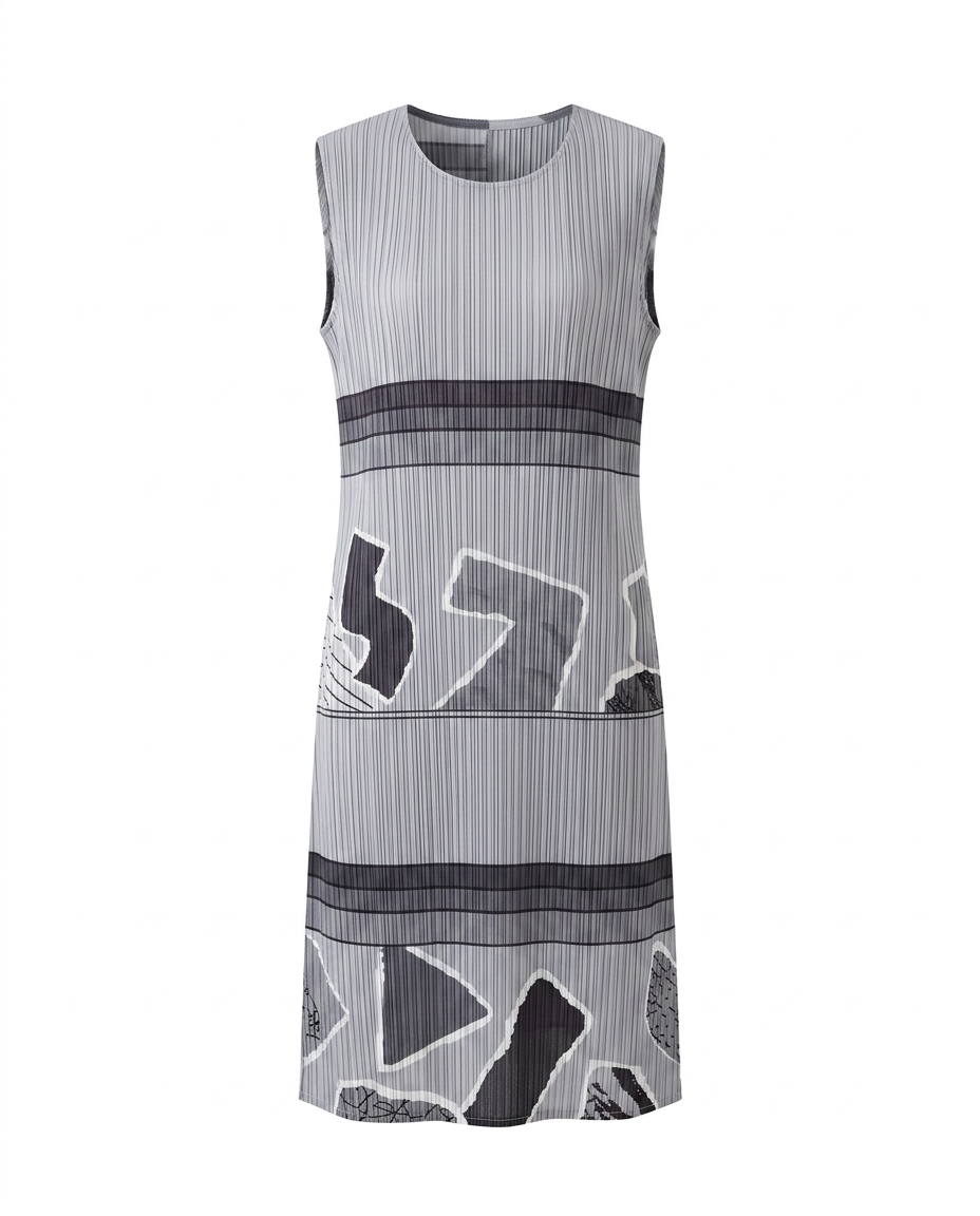 Vibrant Geometric Pleated Midi Dress Boho Brown