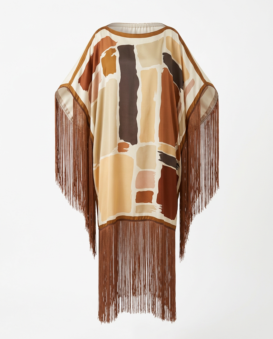 Boundless Tassel Print Maxi Kaftan Boho Brown