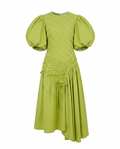Vibrant Pleated Puff Sleeve Dress Boho Brown