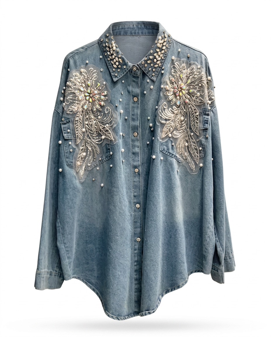 Undaunted Rhinestone Embroidered Blouse Boho Brown