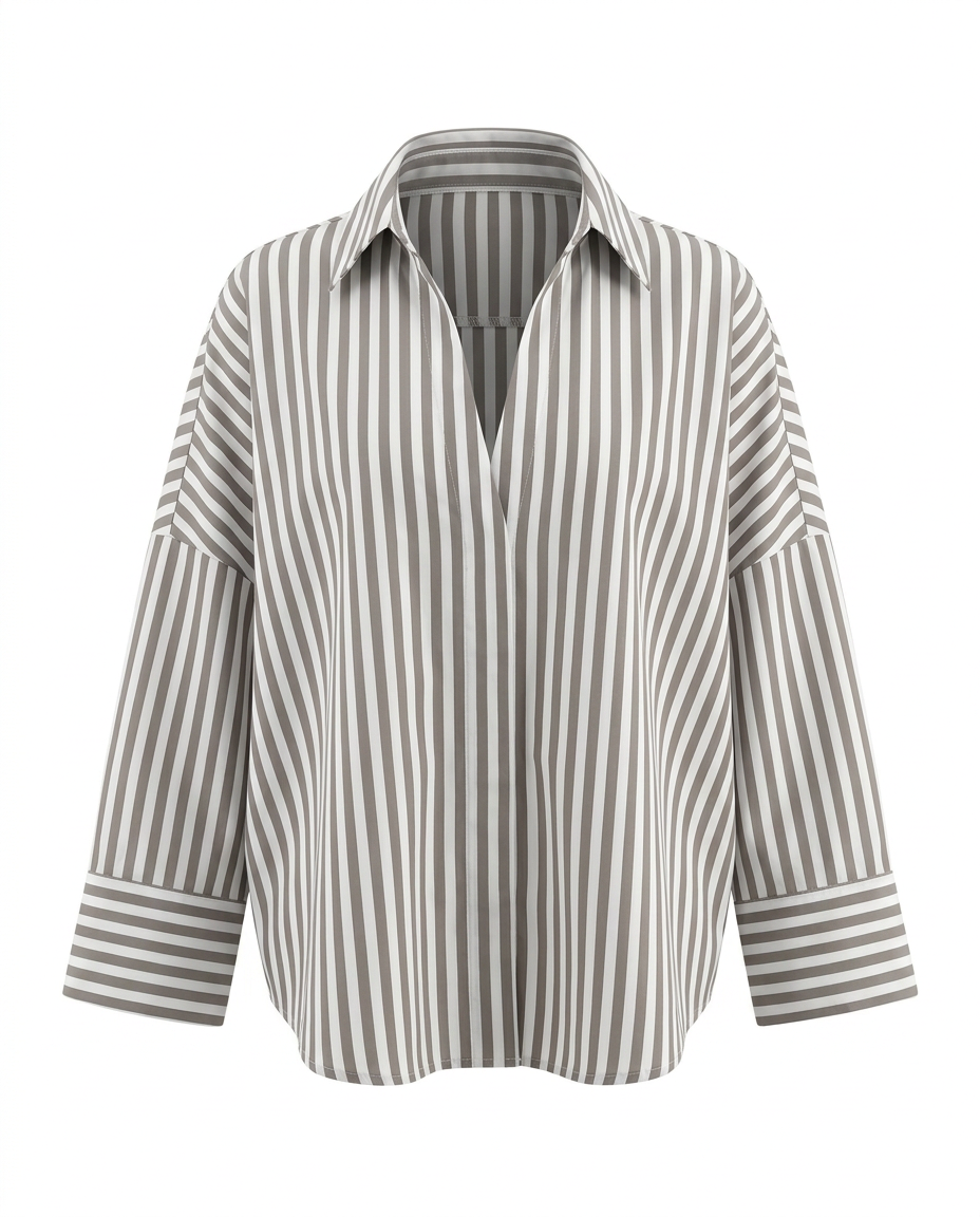 Adventurous Striped Loose Blouse Boho Brown