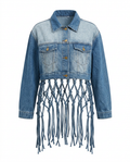 Bold Woven Tassel Denim Jacket Boho Brown