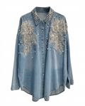Undaunted Rhinestone Embroidered Blouse Boho Brown