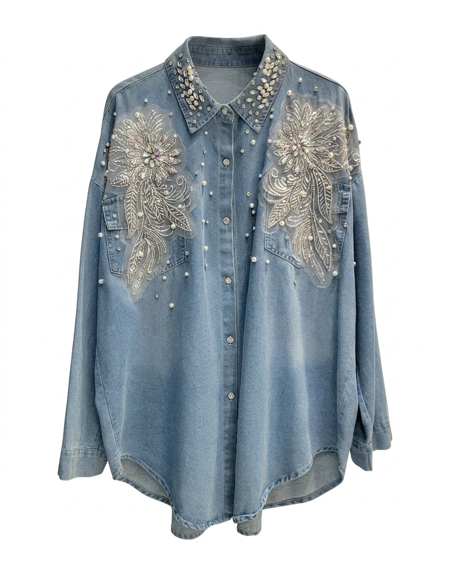 Undaunted Rhinestone Embroidered Blouse Boho Brown