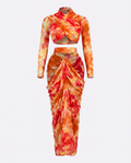 Vibrant Tie-Dye Ruched Maxi Set Boho Brown