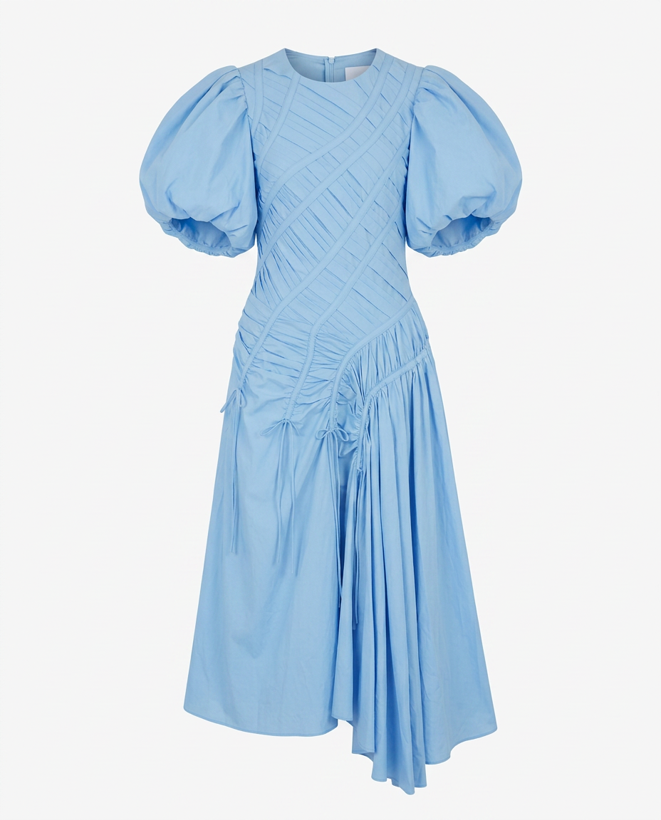 Vibrant Pleated Puff Sleeve Dress Boho Brown