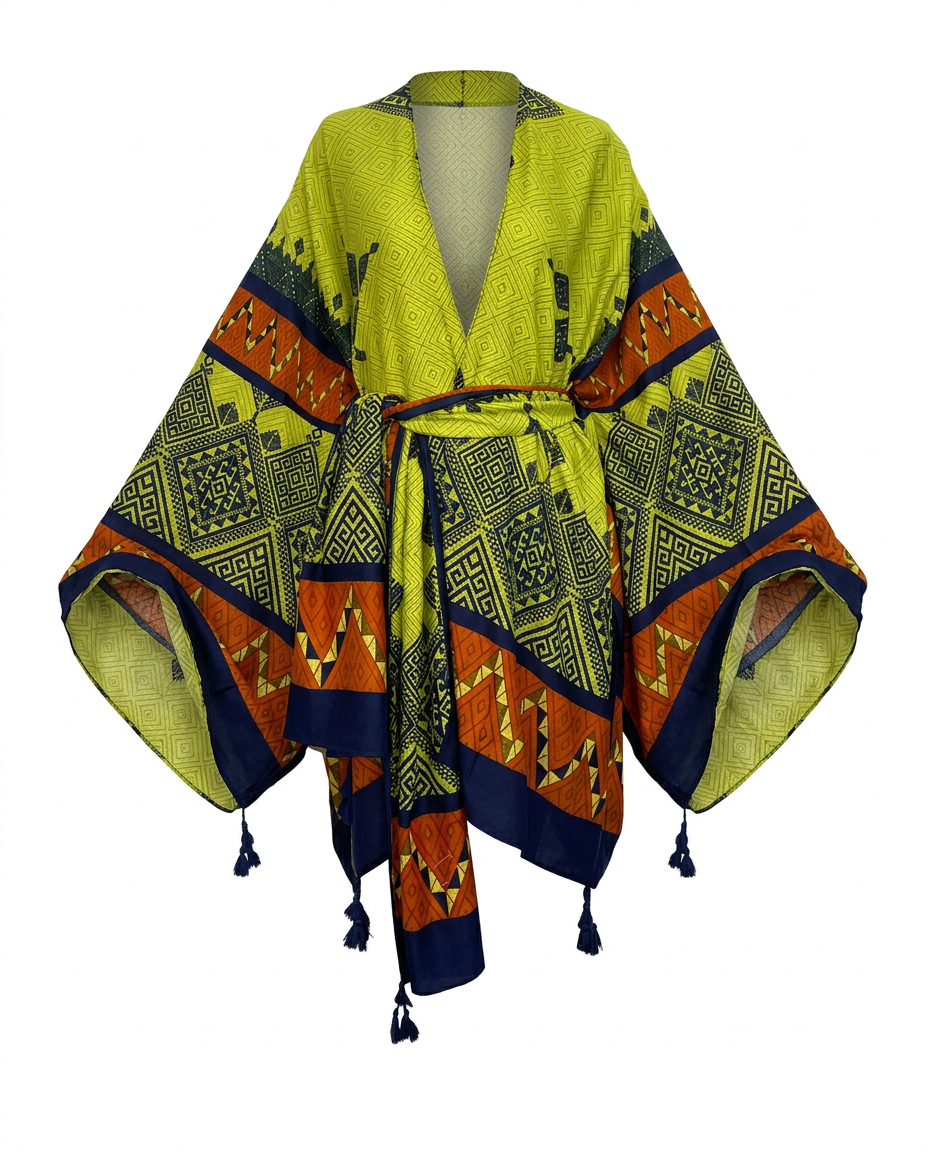 Wanderlust Printed Tassel Kimono Boho Brown