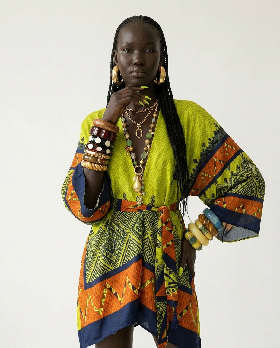 Wanderlust Printed Tassel Kimono Boho Brown