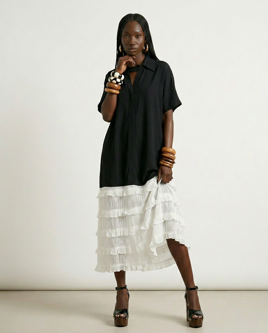 Liberated Tiered Contrast Maxi Dress Boho Brown