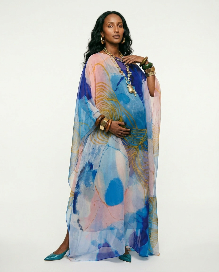 Boundless Tulle Printed Kaftan Boho Brown