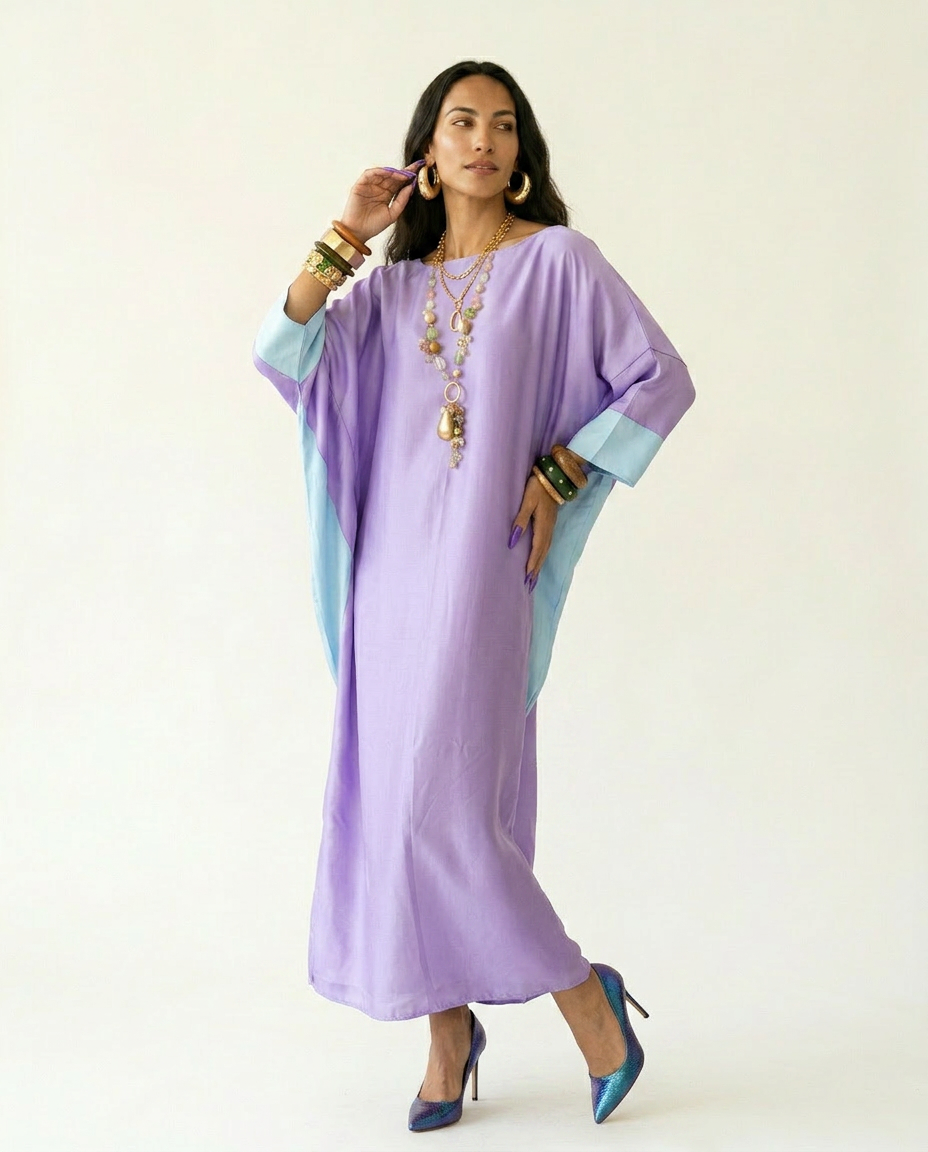 Liberated Loose Color Block Kaftan Boho Brown