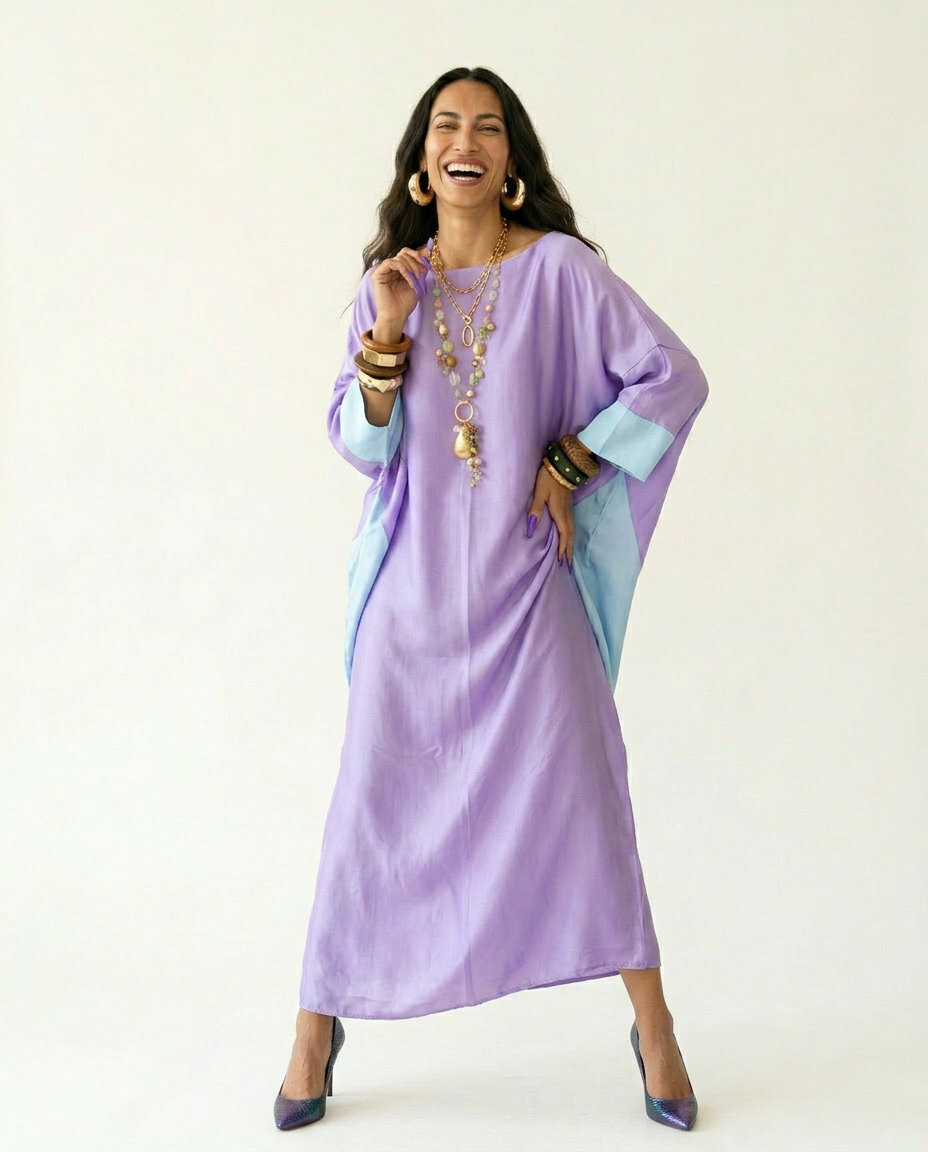 Liberated Loose Color Block Kaftan Boho Brown