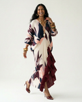 Ethereal Pleated Ruffle Maxi Kaftan Boho Brown