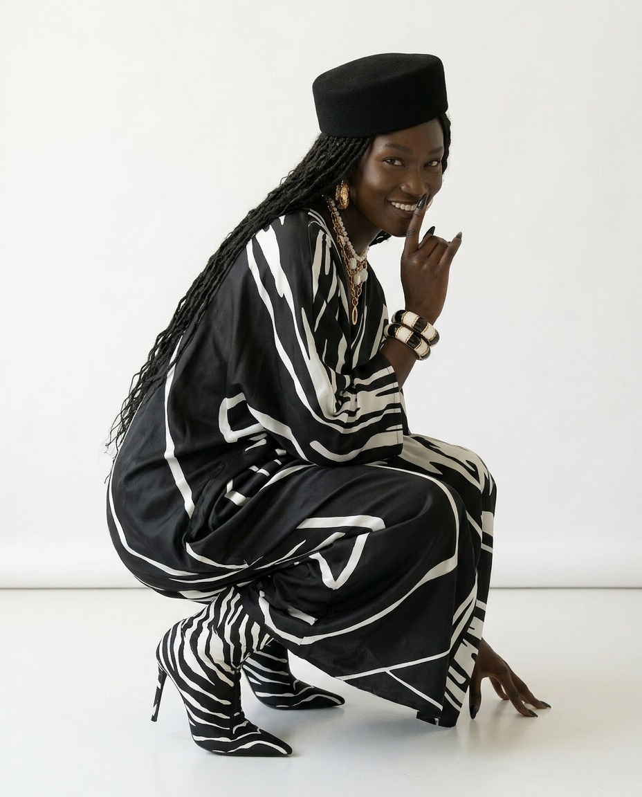 Sovereign Printed Silk Oversized Kaftan Boho Brown
