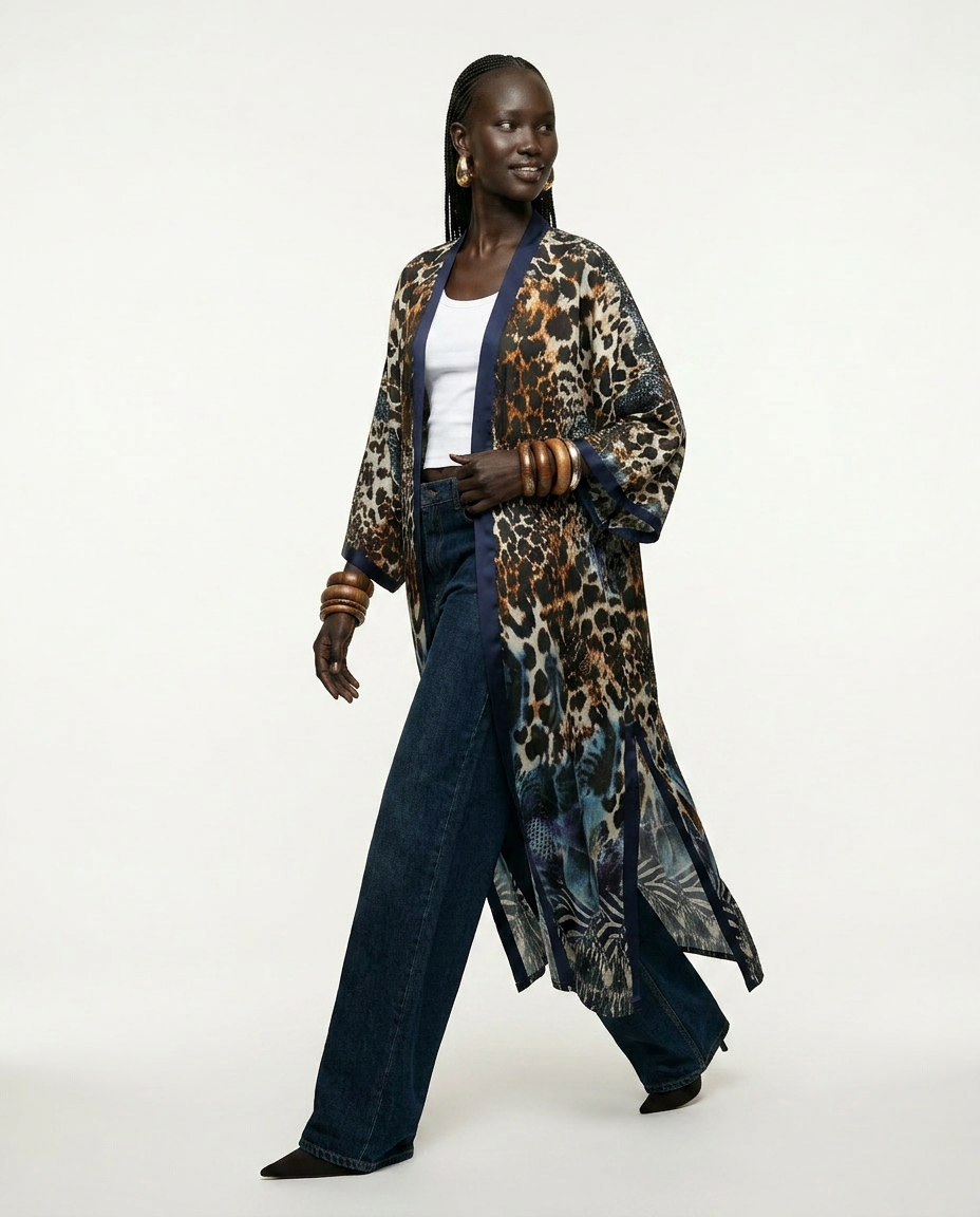 Fierce Leopard Print Boho Kaftan Boho Brown
