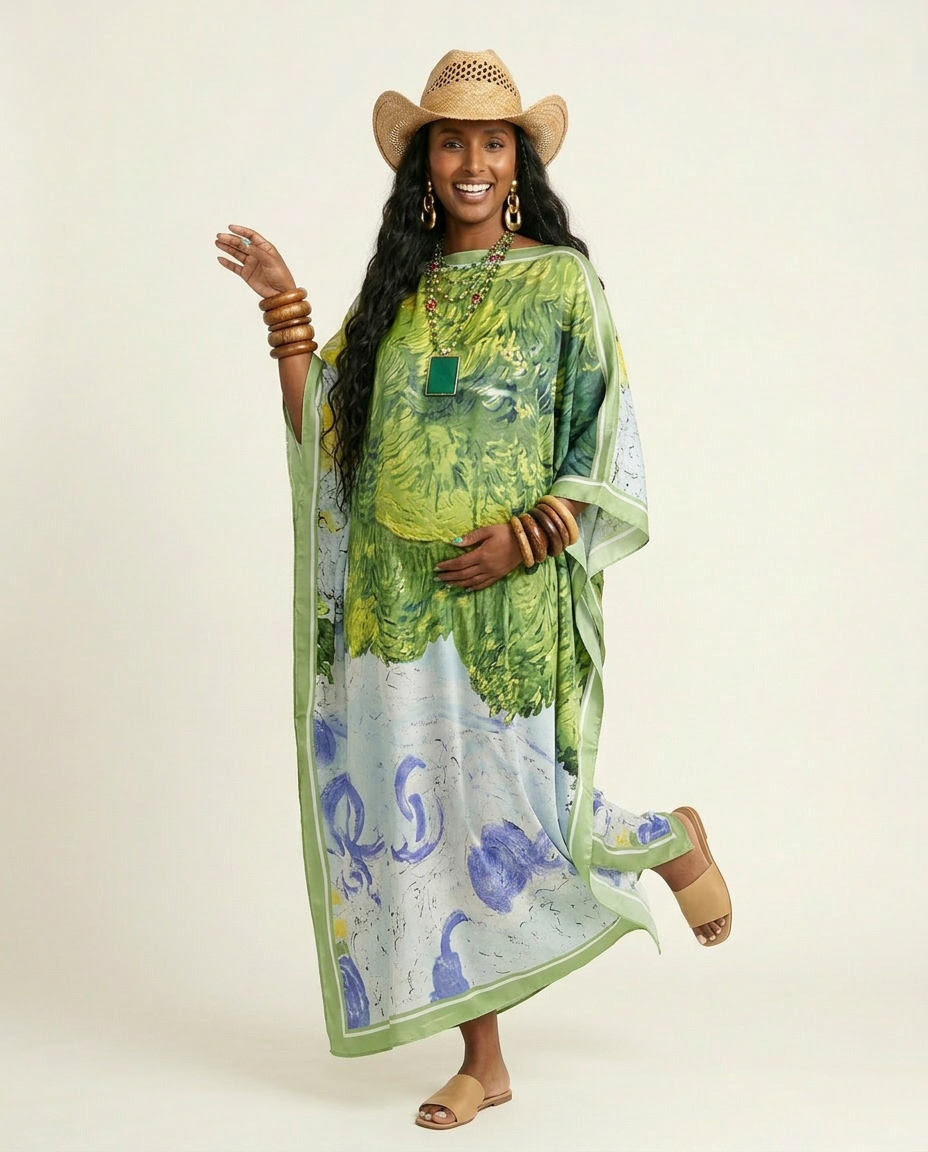 Wanderlust Printed Oversized Kaftan Boho Brown