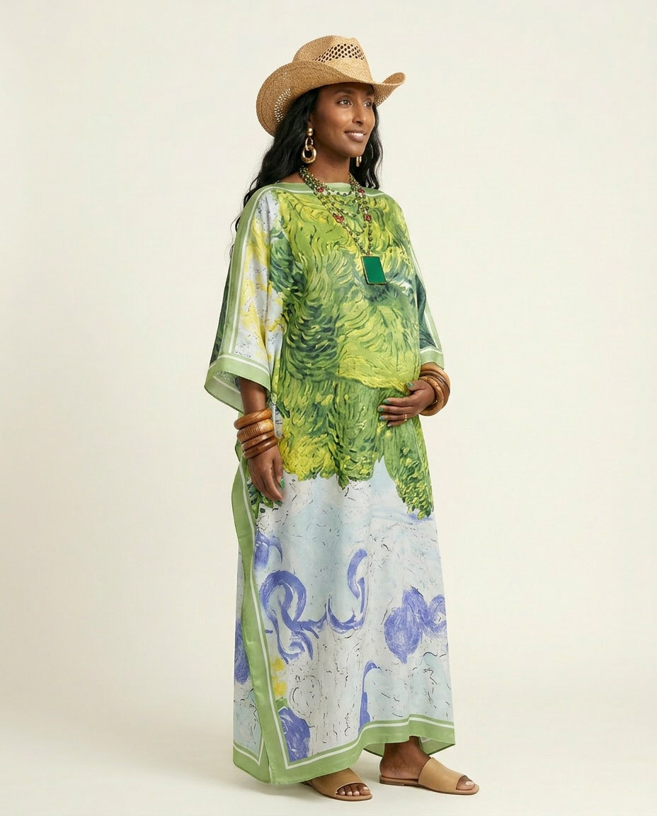 Wanderlust Printed Oversized Kaftan Boho Brown