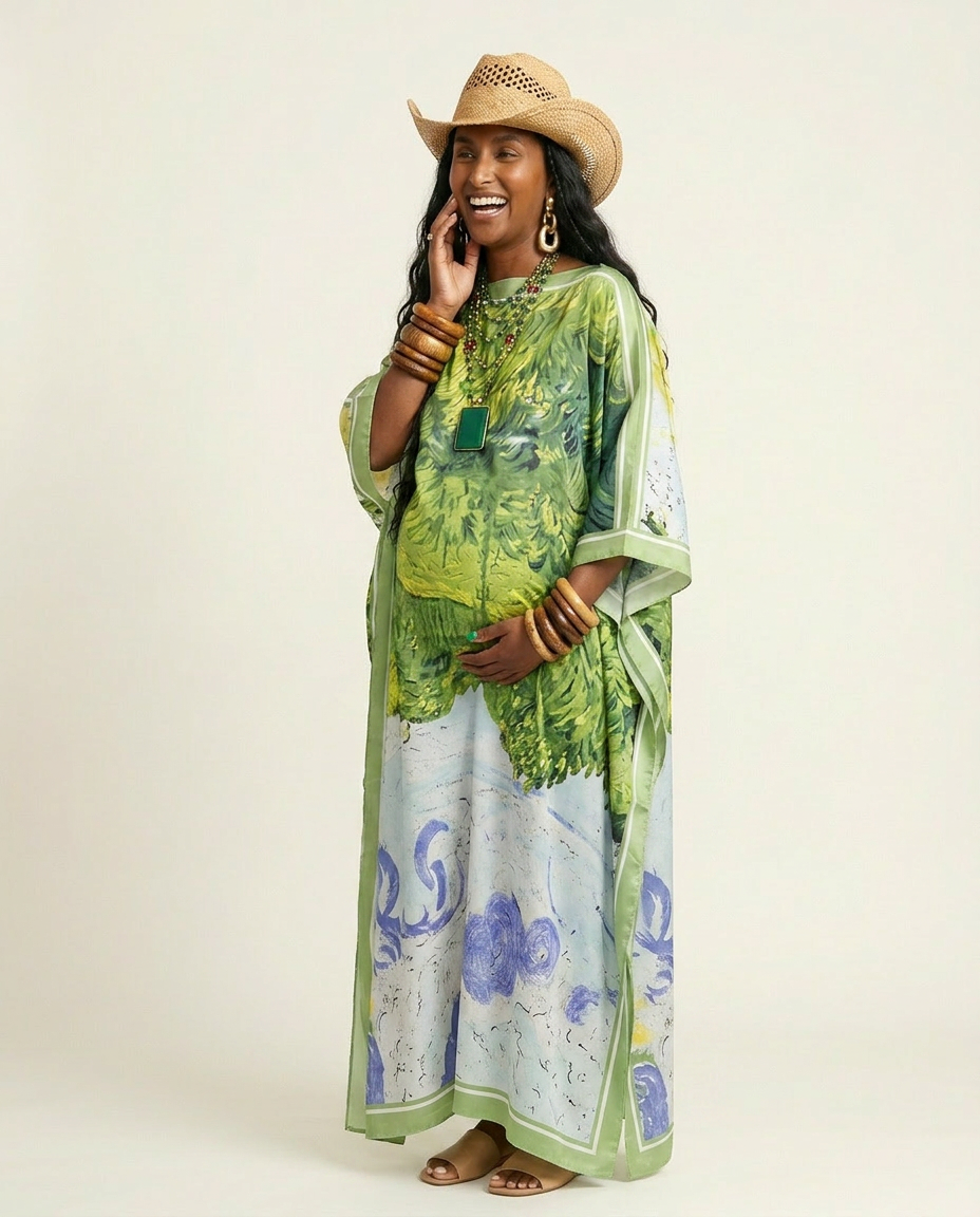 Wanderlust Printed Oversized Kaftan Boho Brown