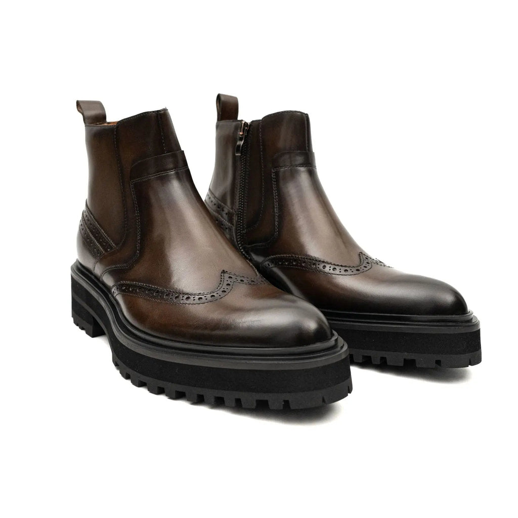 Brown Brogue Leather Chelsea Boots Divinch