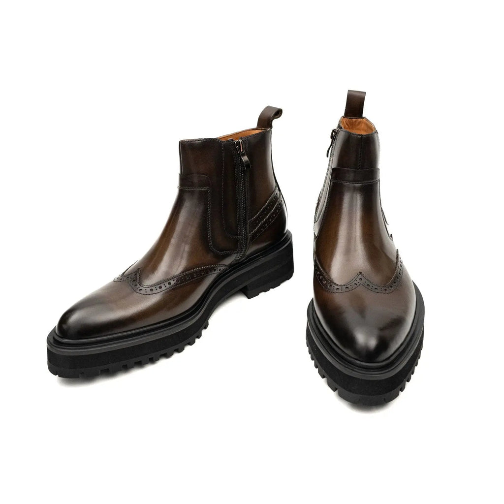 Brown Brogue Leather Chelsea Boots Divinch