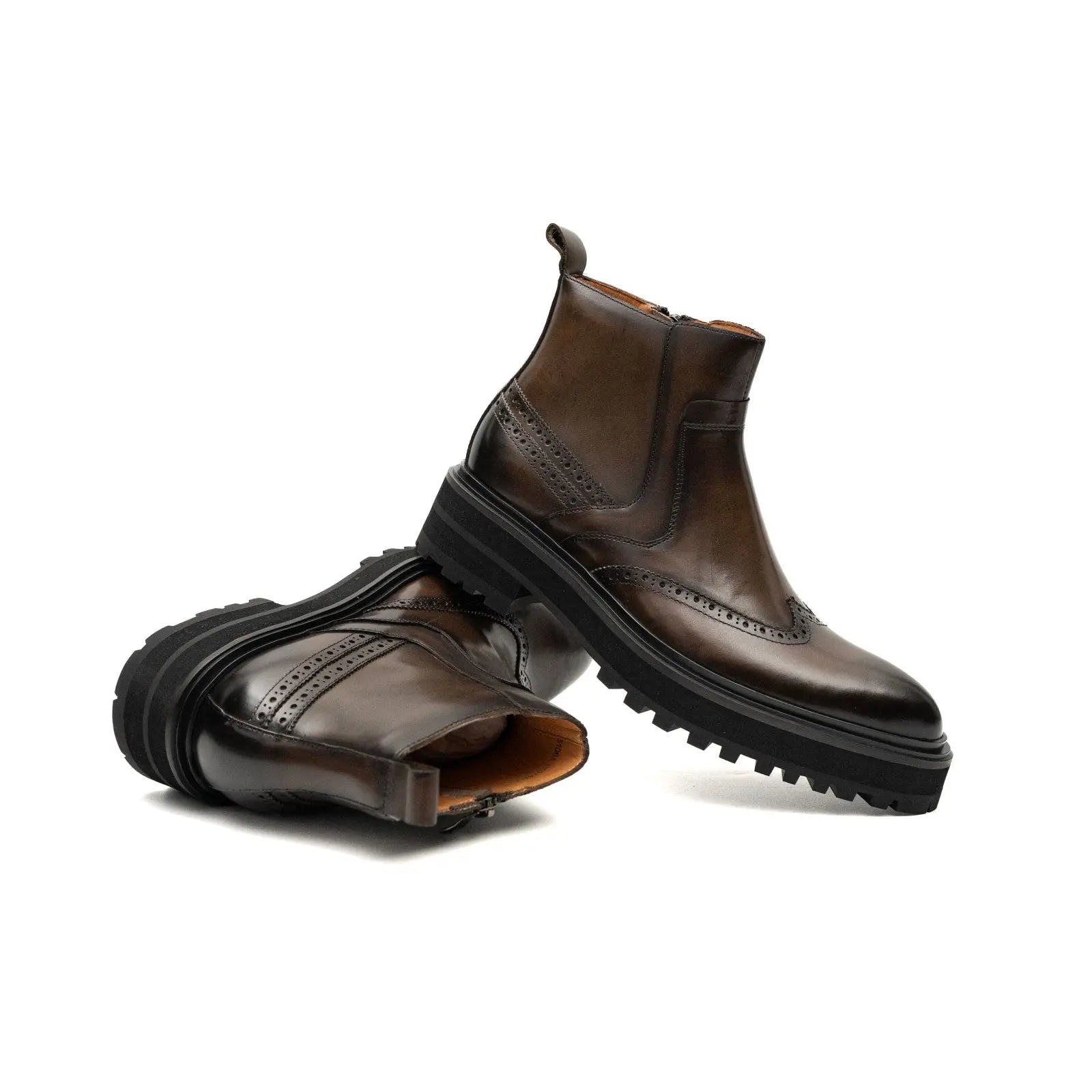 Brown Brogue Leather Chelsea Boots Divinch