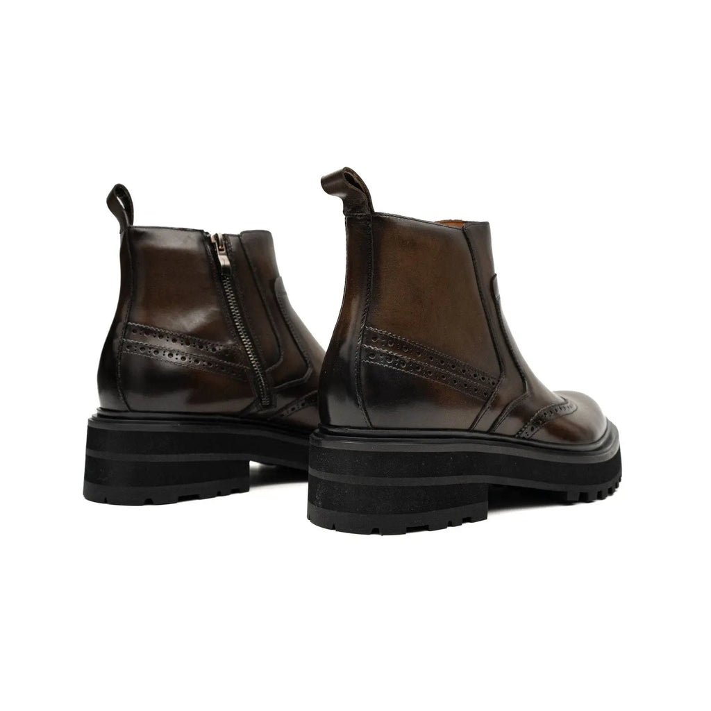 Brown Brogue Leather Chelsea Boots Divinch